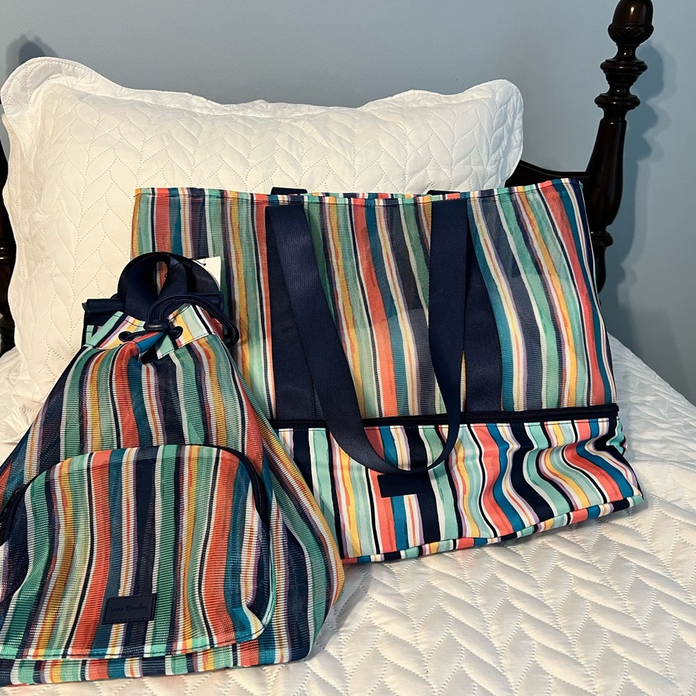 Vera Bradley Colorful Striped Beach bag and Backpack Set